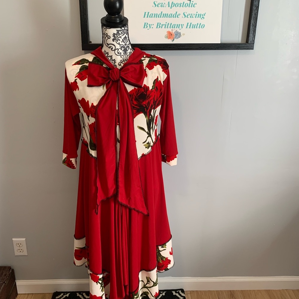 SewApostalic Handmade floral and red blouse